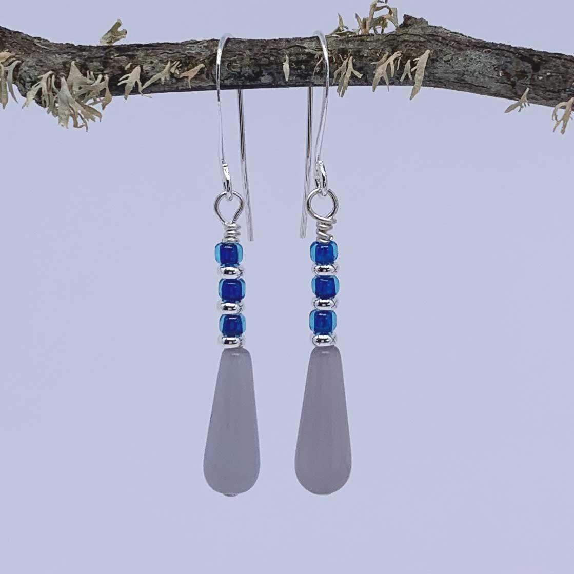 Silver Drop Grey and Blue Earrings "Samba"