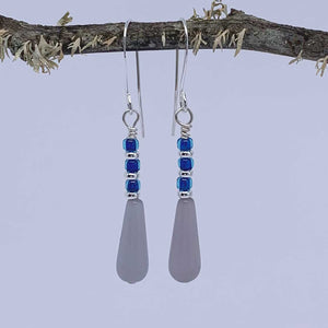 Silver Drop Grey and Blue Earrings "Samba"