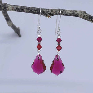 925 Sterling Silver Pink Crystal Dangle Earrings "Sassy"