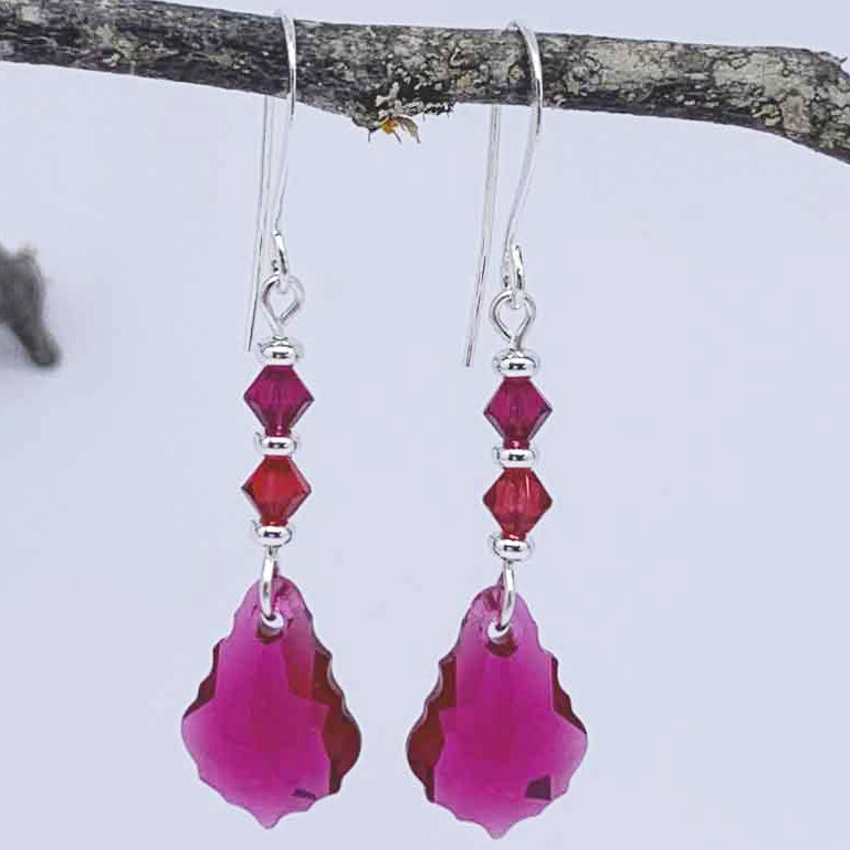 pink silver dangle earrings