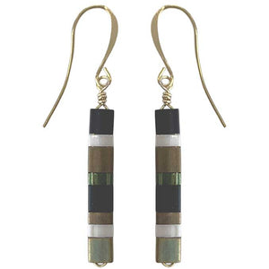 Gold Earrings with Miyuki Tila beads "Satoga" (Green)