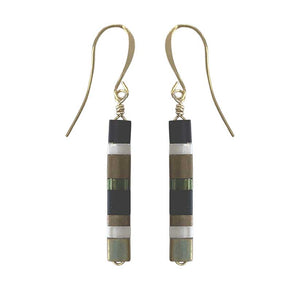 Gold Earrings with Miyuki Tila beads "Satoga" (Green)