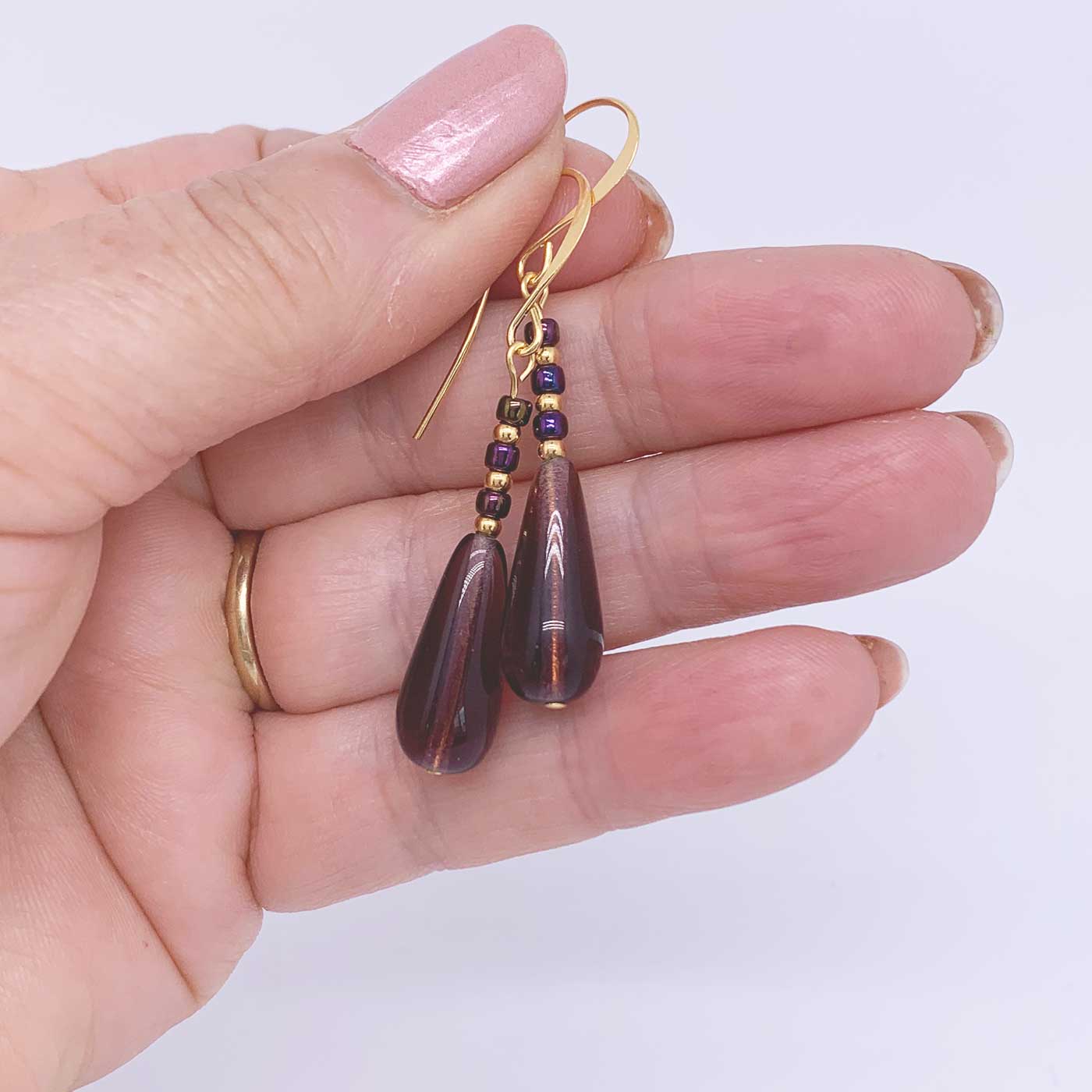 gold drop amethyst earrings