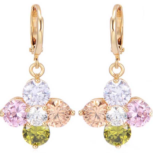 18K Gold Earrings CZ Coloured Diamonds "Springtime"