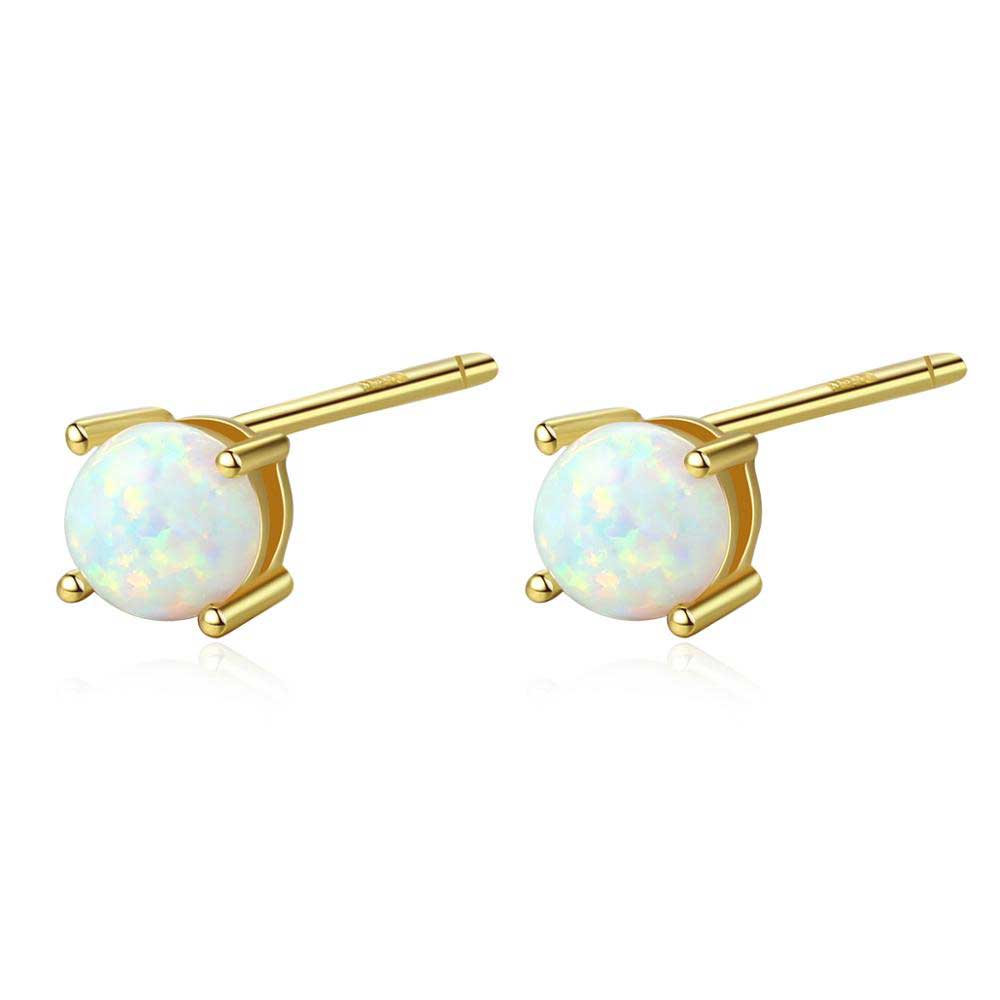 18K Gold Stud Opal Earrings "Suzy" (White)