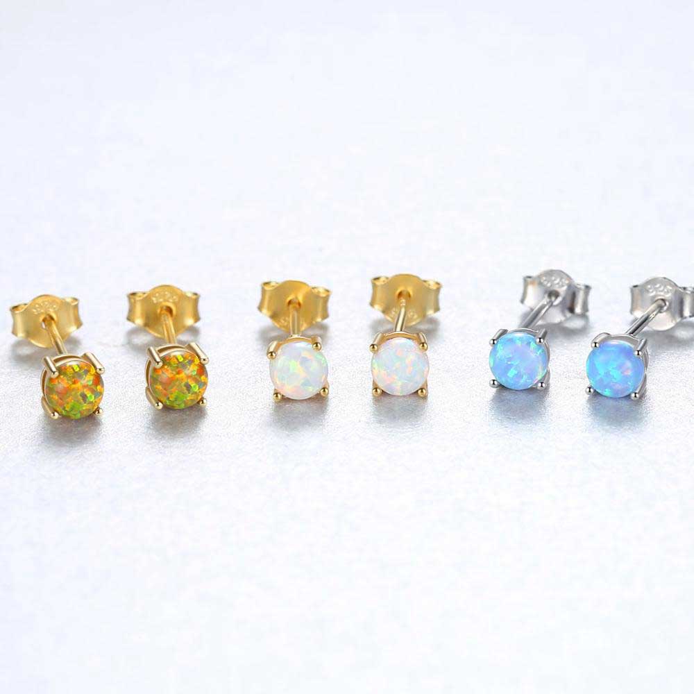 Small opal stud gold earrings Frenelle Jewellery online NZ