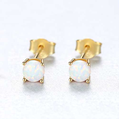 Small opal stud gold earrings Frenelle Jewellery online NZ