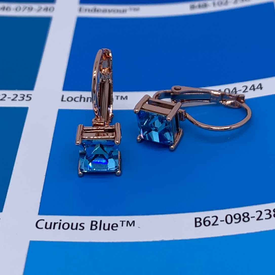 blue crystal leverback earrings