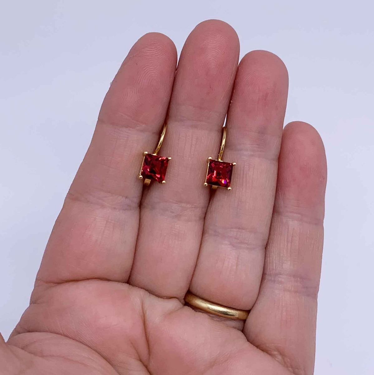 Red Gold leverback earrings frenelle