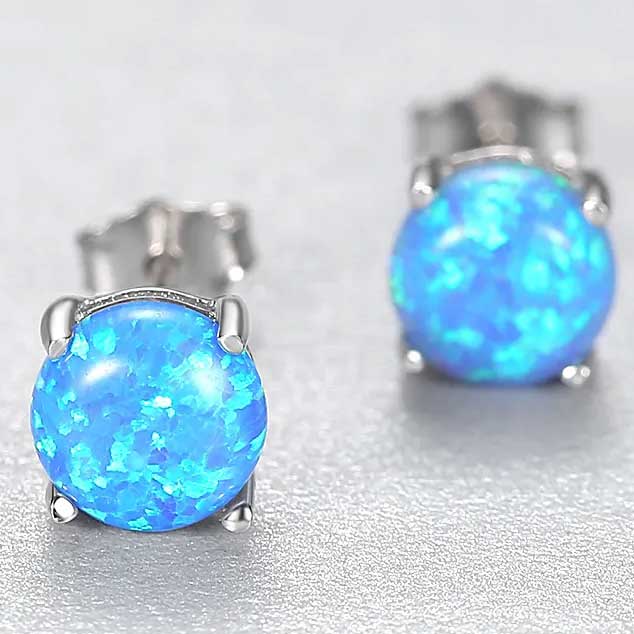 silver blue opal earrings