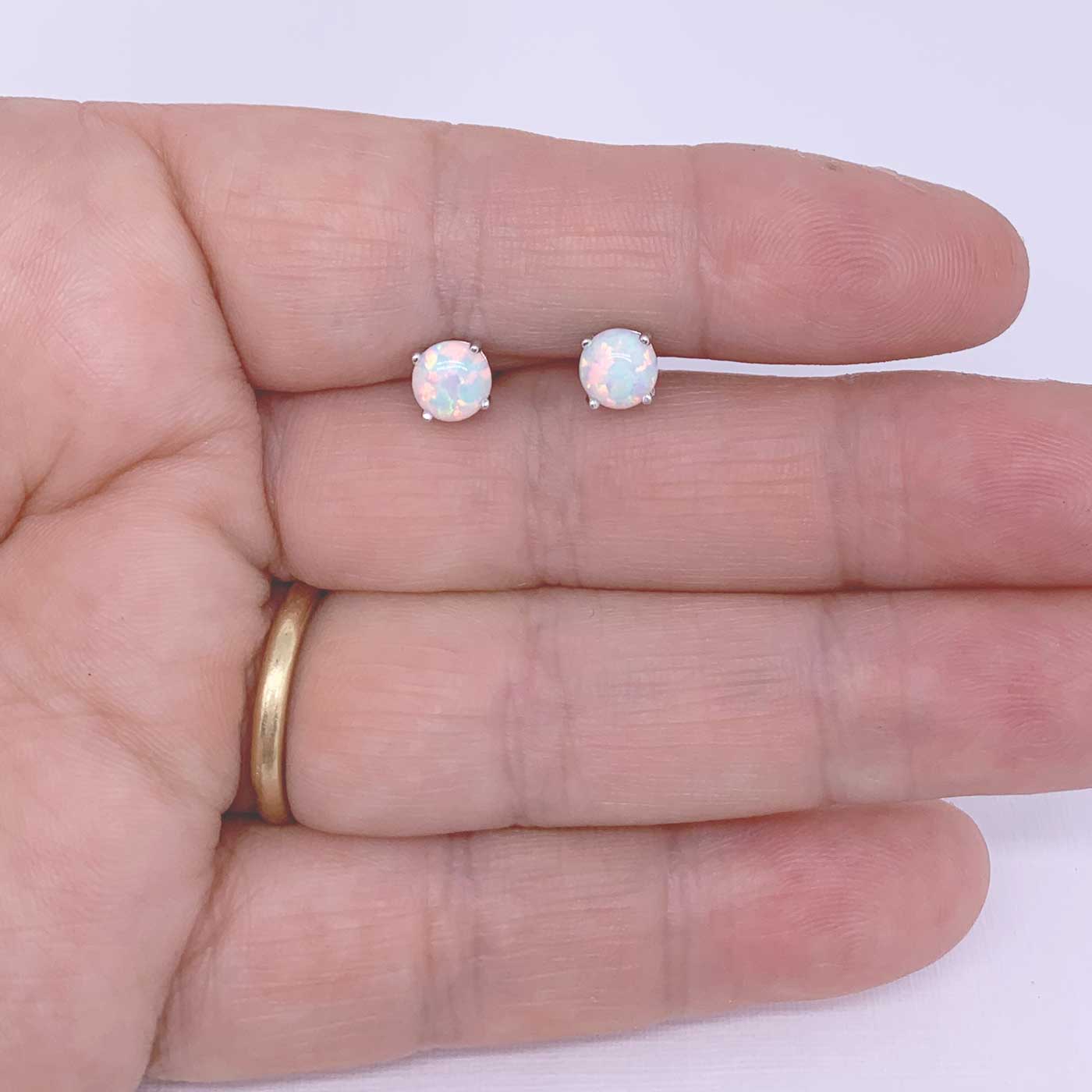 white opal silver earrings