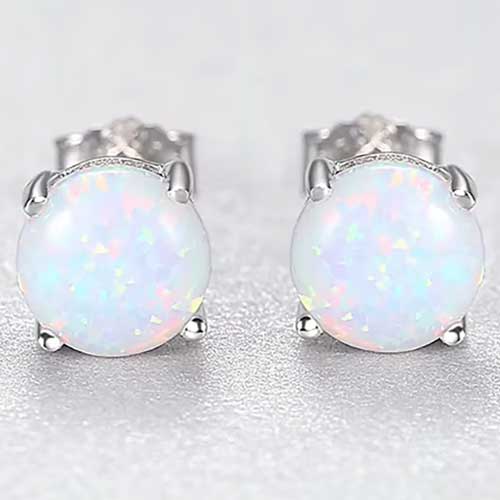 white opal silver earrings