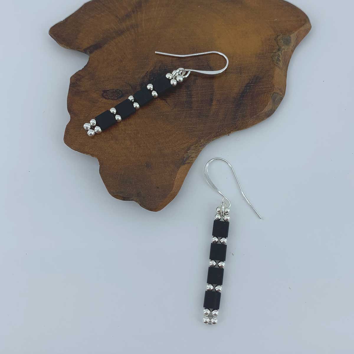 925 Sterling Silver Dangle Earrings "Tropez" (Black)