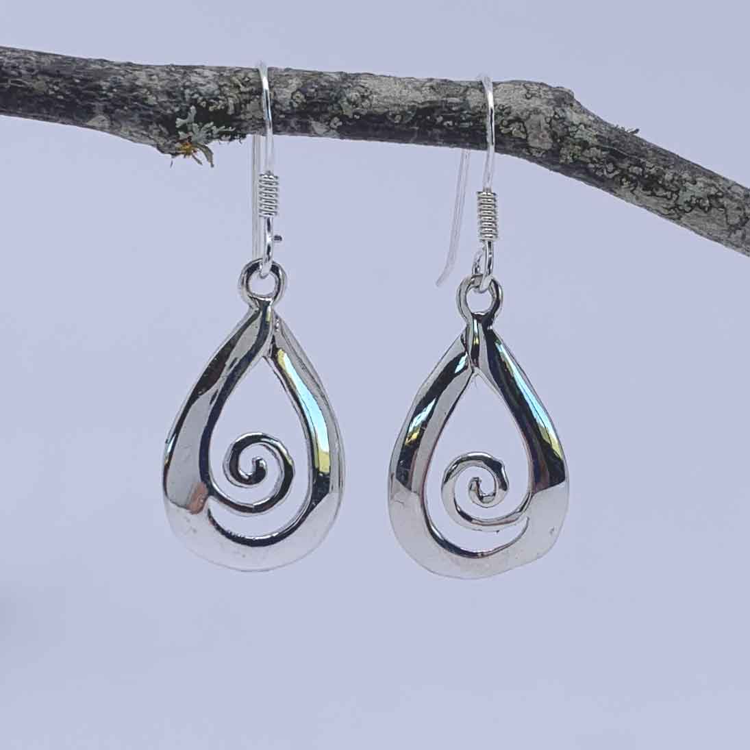 925 Sterling Silver Drop Koru Earrings "Whina"