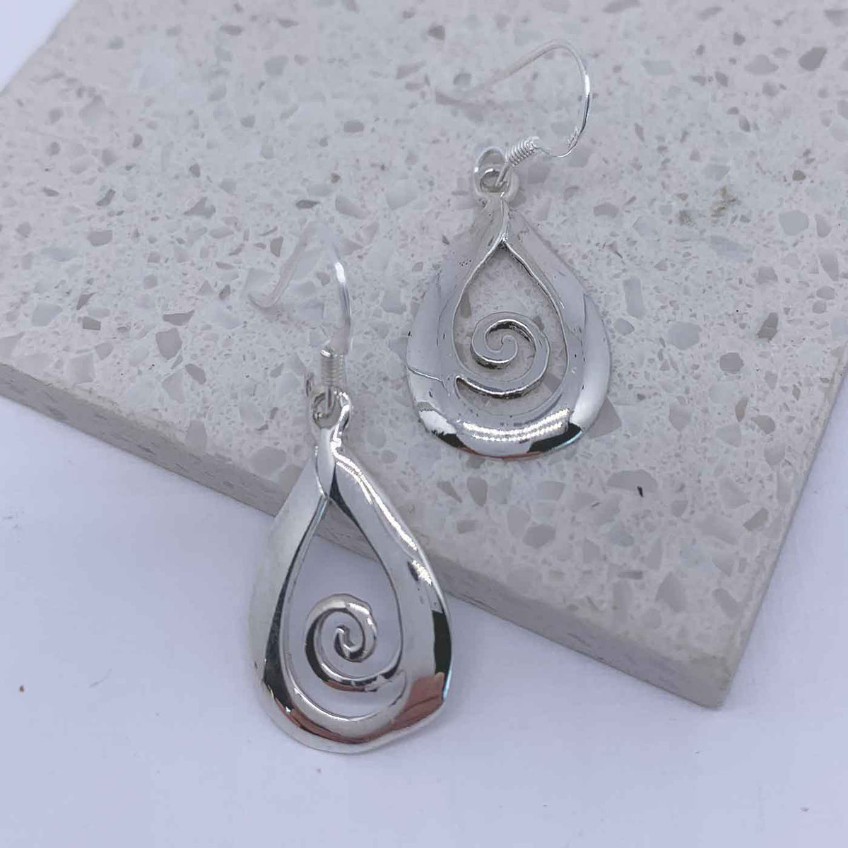 925 Sterling Silver Drop Koru Earrings "Whina"