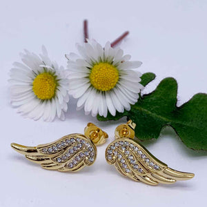 18K Gold Crystal Stud Earrings "Wings"