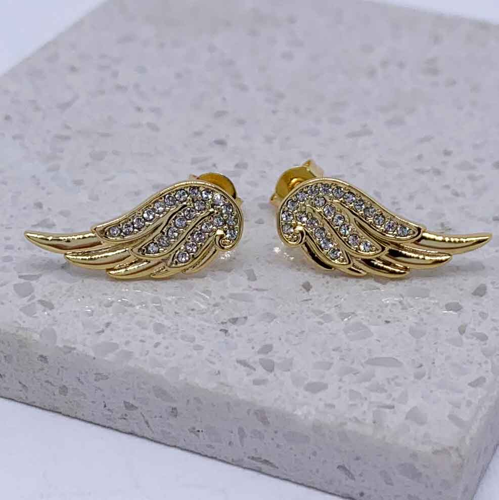 18K Gold Crystal Stud Earrings 