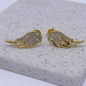 18K Gold Crystal Stud Earrings "Wings"