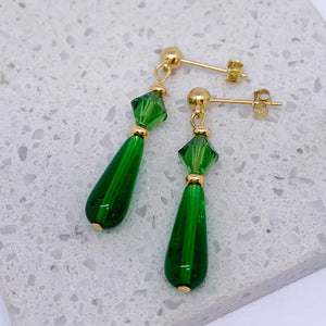 gold green crystal earrings jewellery