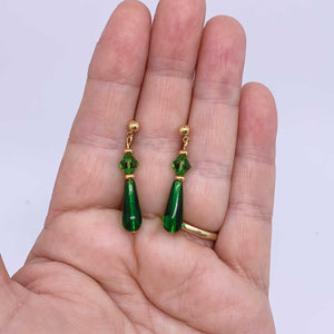 gold green crystal earrings  frenelle