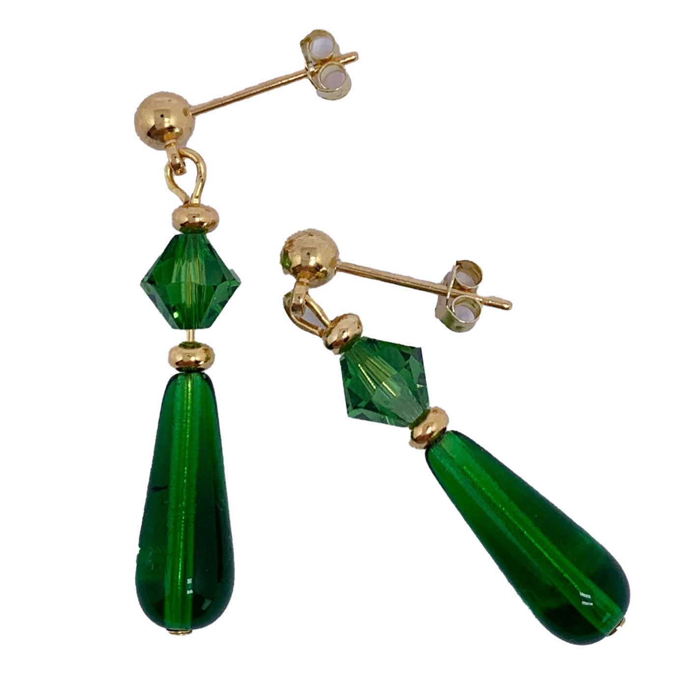 gold green crystal earrings