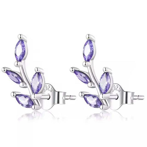 silver purple flower stud earring