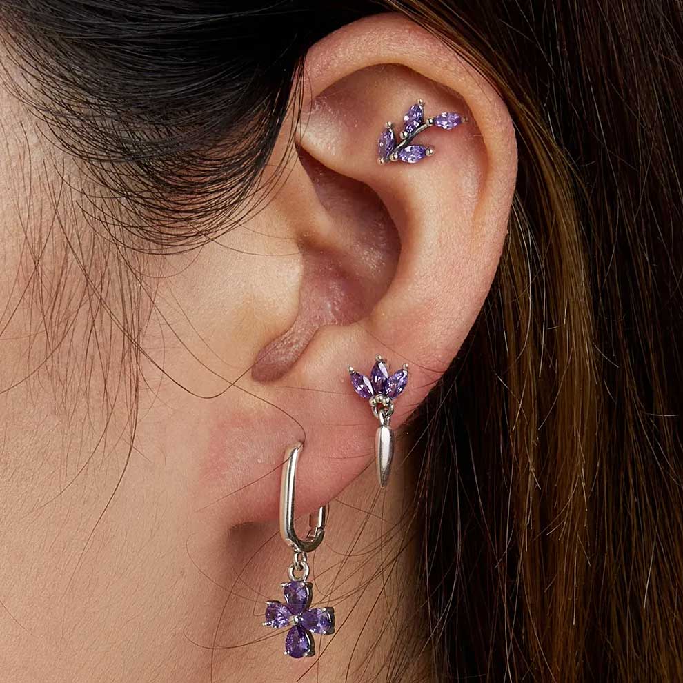 Silver Purple Flower Stud Earrings "Zaya"