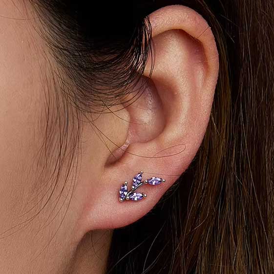 silver purple flower stud earring frenelle