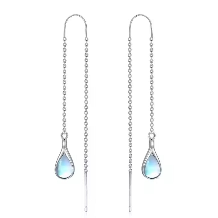 silver threader moonstone earrings