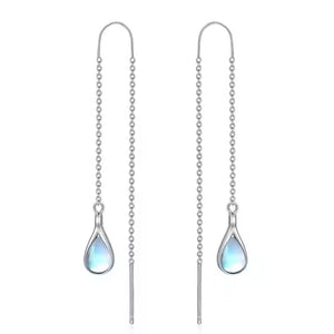 silver threader moonstone earrings