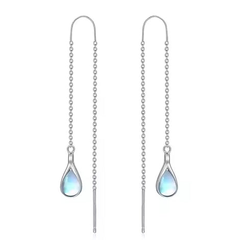 silver threader moonstone earrings