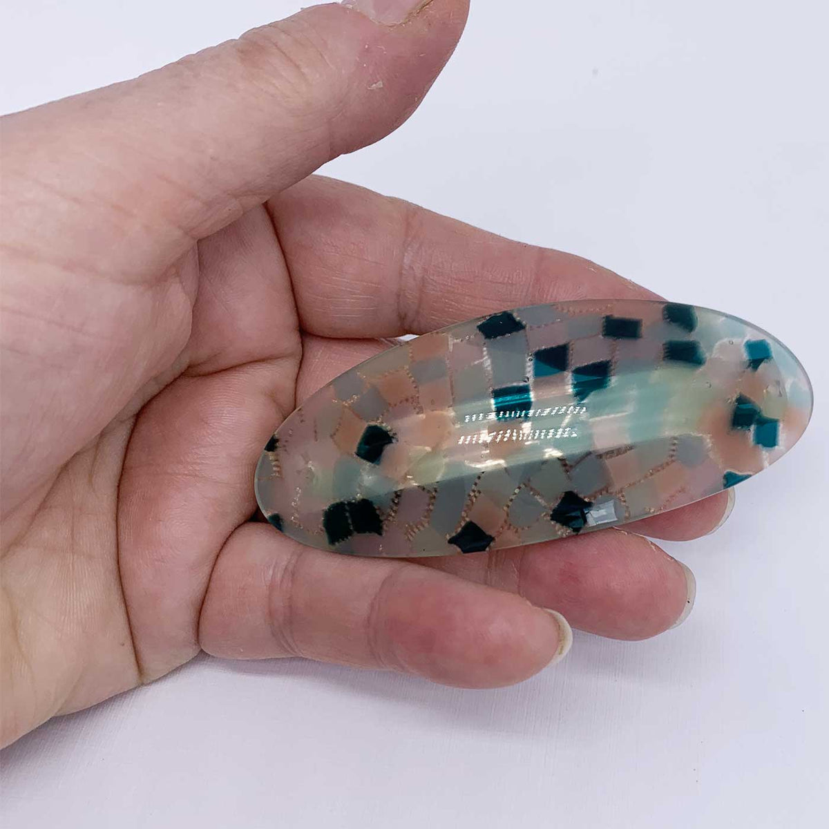 oval barrette hair clip green