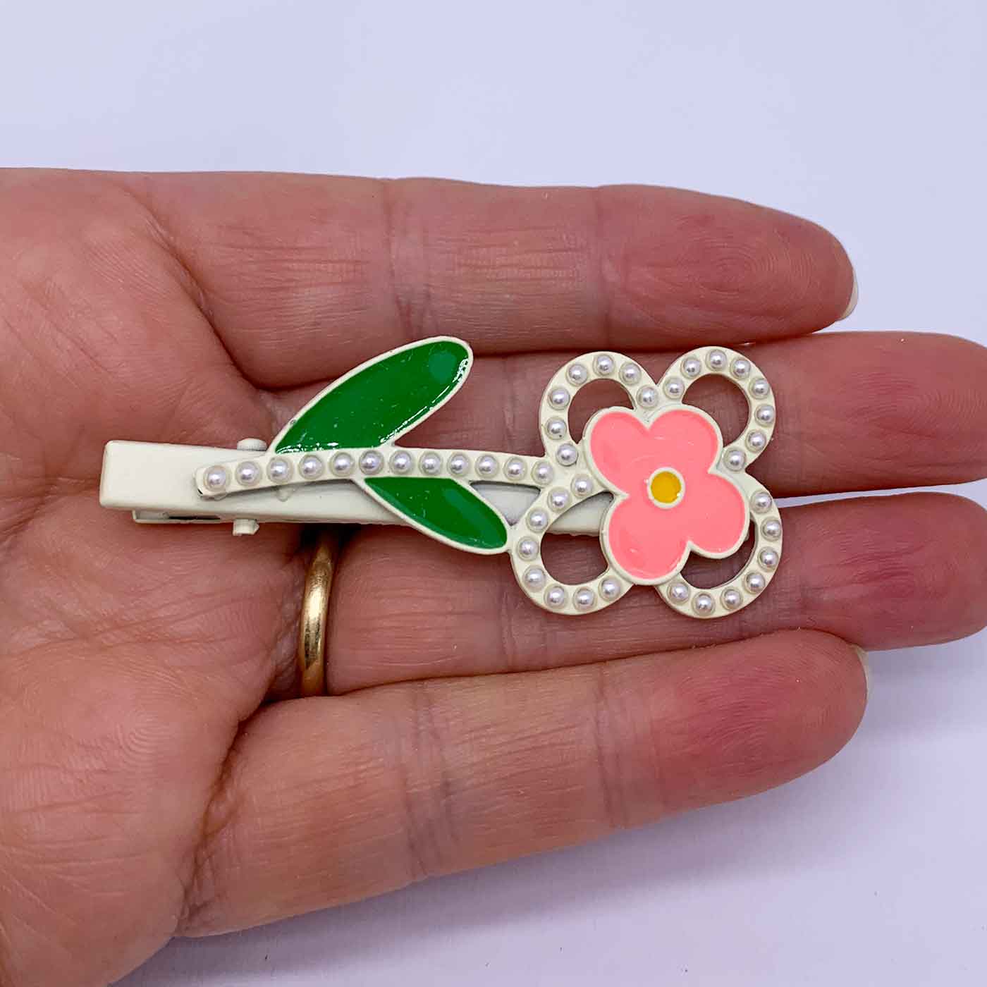 Pink flower hair clip