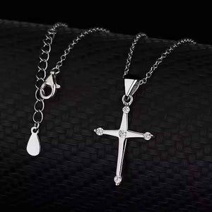 silver cross religious necklace cable chain