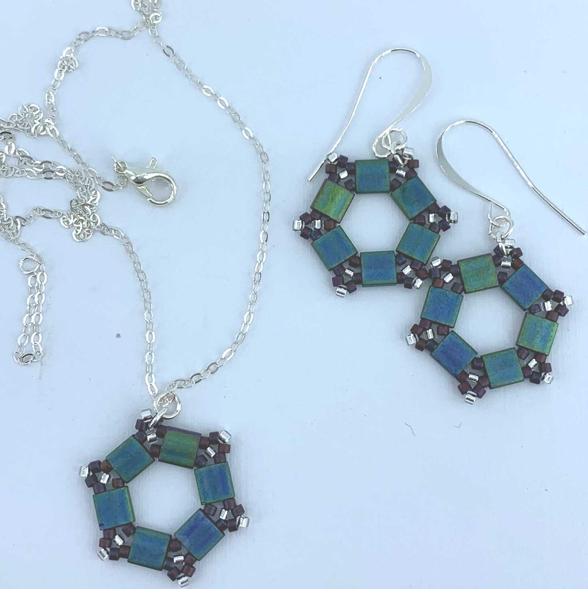 925 Sterling Silver Tila bead set "Amarosa" (Blue-green)