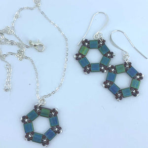 925 Sterling Silver Tila bead set "Amarosa" (Blue-green)