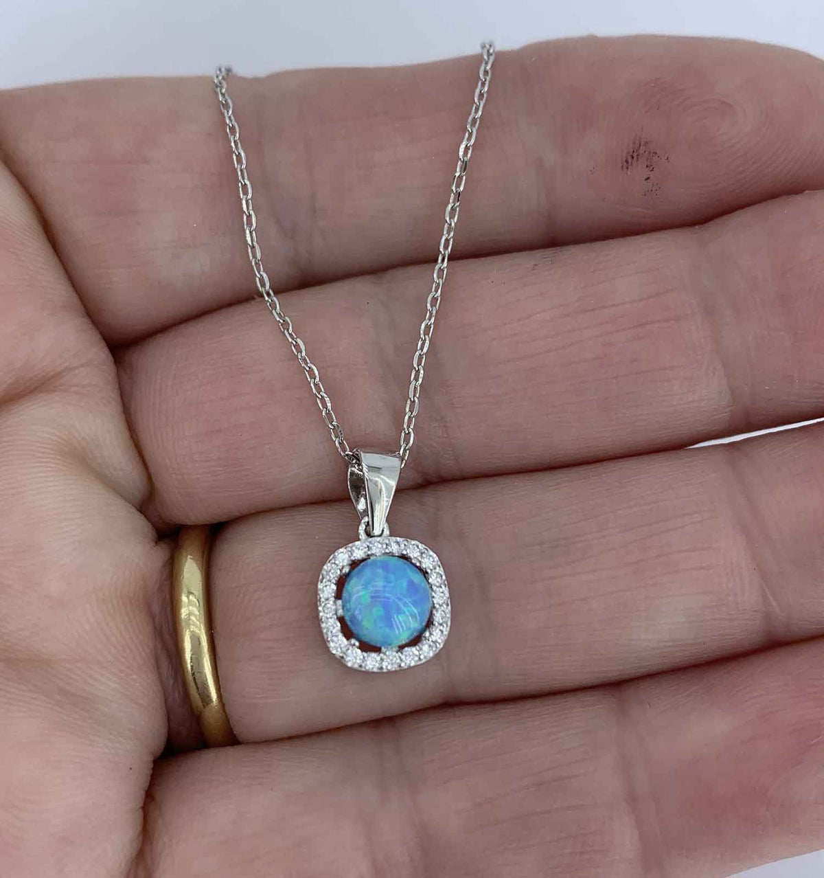 Silver Opal Necklace "Annalise" (Blue)