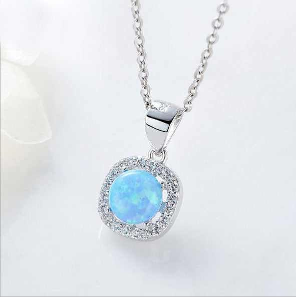 Silver Opal Necklace "Annalise" (Blue)