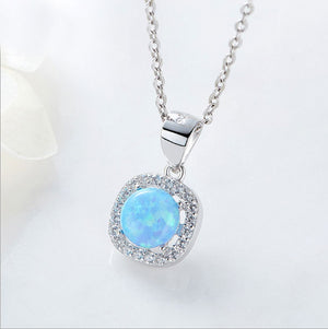 Silver Opal Necklace "Annalise" (Blue)