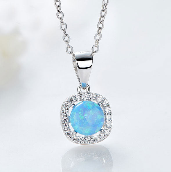 Silver Opal Necklace "Annalise" (Blue)