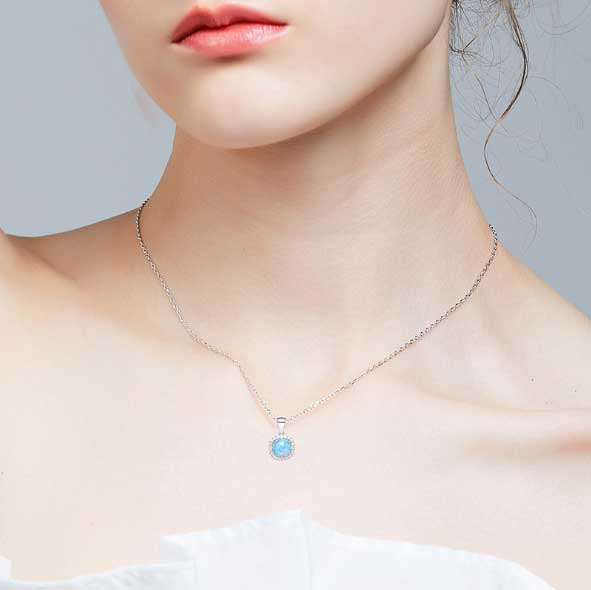 Silver Opal Necklace "Annalise" (Blue)