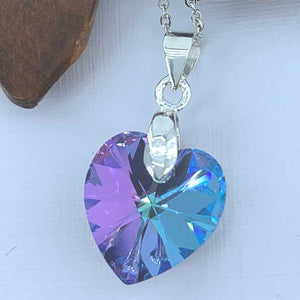 925 Sterling Silver Necklace with Heart shaped Crystal "Aronui" (Blue/Purple)