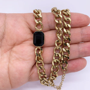 gold curb chain necklace black crystal