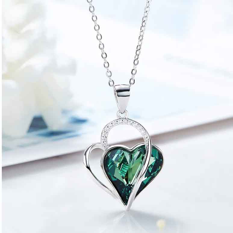 Silver Heart Necklace "Carlotta" (Green)