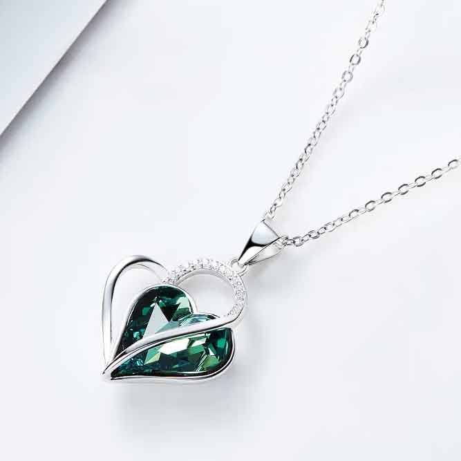 Silver Heart Necklace "Carlotta" (Green)