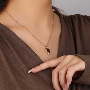 18K Gold Necklace with Crystal Pendant "Carmile" (Red)