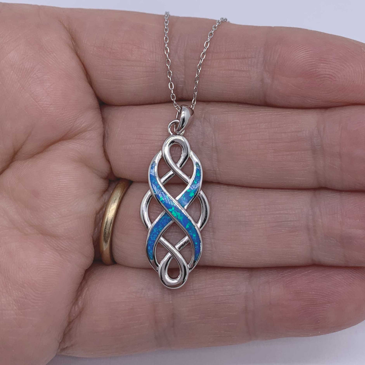 925 Sterling Silver Celtic Opal Necklace "Ciara" (Blue)