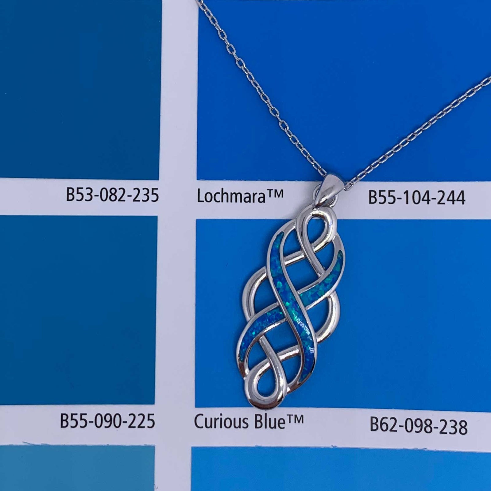 925 Sterling Silver Celtic Opal Necklace "Ciara" (Blue)