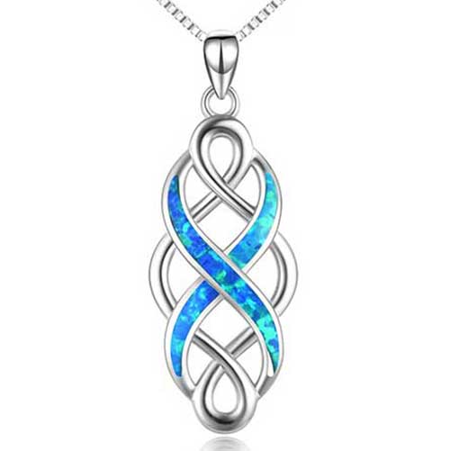 925 Sterling Silver Celtic Opal Necklace "Ciara" (Blue)