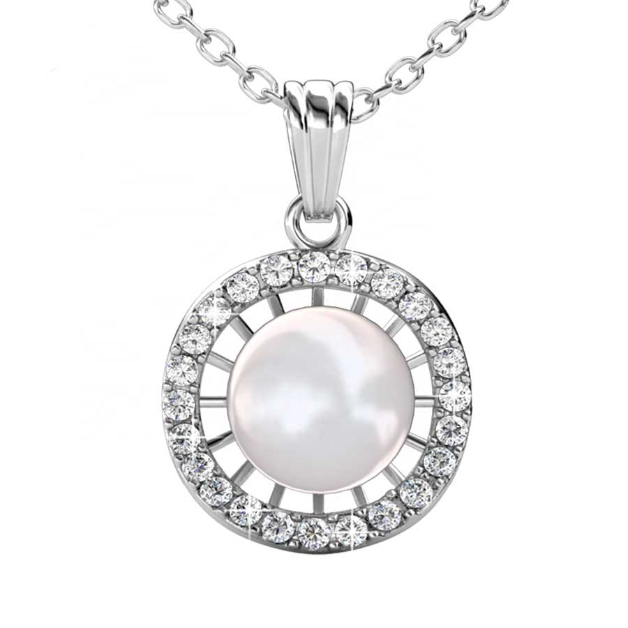 18K White Gold Premium Crystal Pearl Necklace "Delia"